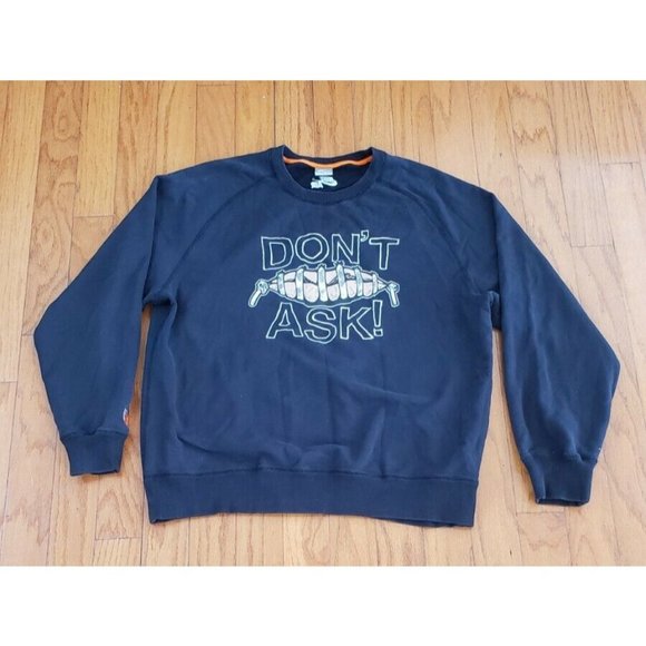 NIKE AIR Sportswear Sweater DON'T ASK Shoe String Tied Lips Black Crewneck XL - Picture 1 of 6